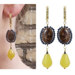 Bronzit, ovale flache Perle, goldbraun, 15x10x5 mm. 4 Stk.