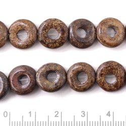 Bronzite, Ganzer Strang, runde, flache Perle mit Loch, golden braun, 12x5 mm. 32 Stk.