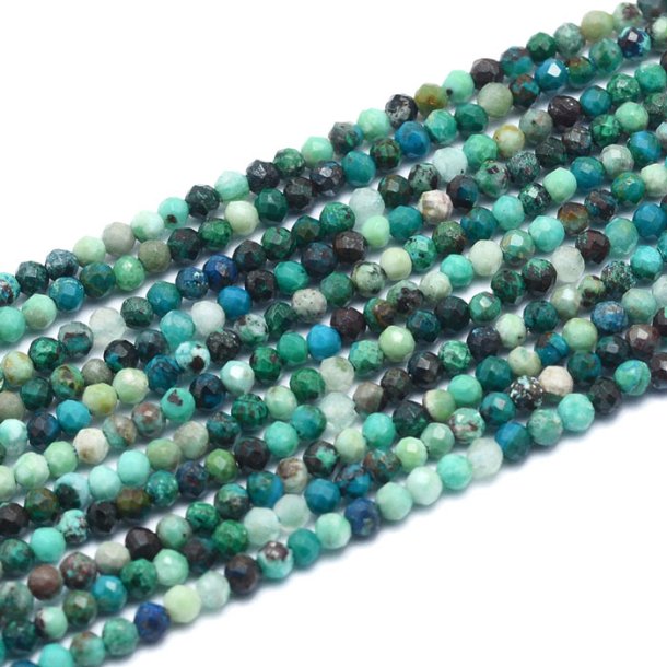 Chrysocolla, full strand, green shades, round bead, faceted, 2.5mm, approx. 140pcs