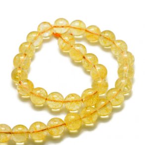Citrine, dyed, entire strand of beads, clear yellow, round bead, 6mm, appx. 60pcs.