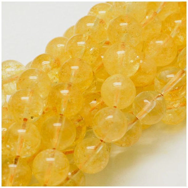 Citrine, clear yellow, dyed round bead, 6mm, 6pcs.
