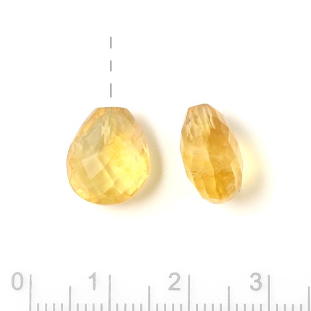 Citrine teardrop, short flat, half-drilled, closely faceted, golden yellow, 12x10x7mm, 1pc.