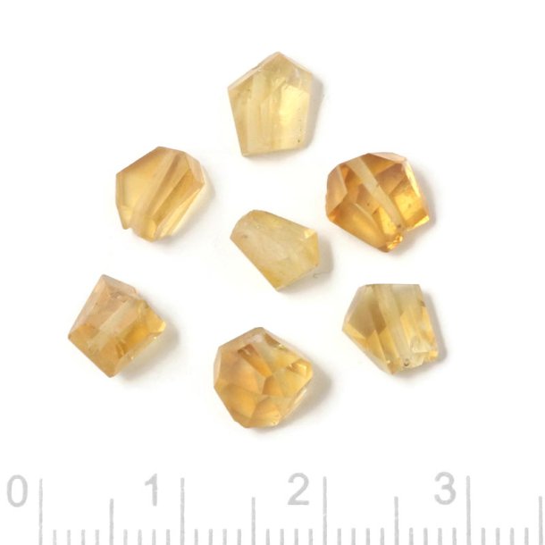 Citrine, uneven faceted bead, clear golden yellowish, approx. 8x5x4 mm, 4 pcs.
