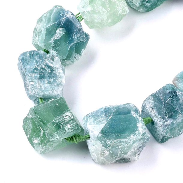 Fluorite, raw nugget stone bead, turquoise-green, measures appx. 25x25 mm, 4pcs