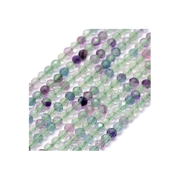 Fluorit, ganzer Strang, runde facettierte Perle, klare und violette T&ouml;ne, 2 mm, ca. 160 Stk.