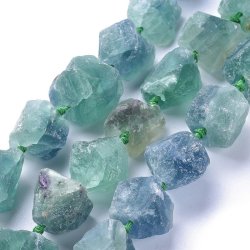 Naturlig fluorit, hel streng, r� nuggets, gr�n-lilla mix, ca. 25x20 mm, ca. 14 stk