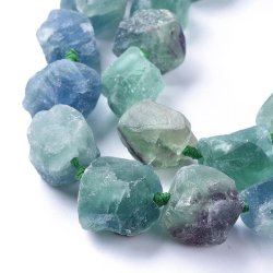 Naturlig fluorit, hel streng, r� nuggets, gr�n-lilla mix, ca. 25x20 mm, ca. 14 stk
