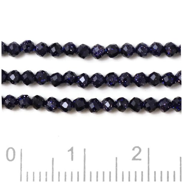 Blue golden sandstone, round faceted bead, dark blue shimmering, 2mm, 170pcs