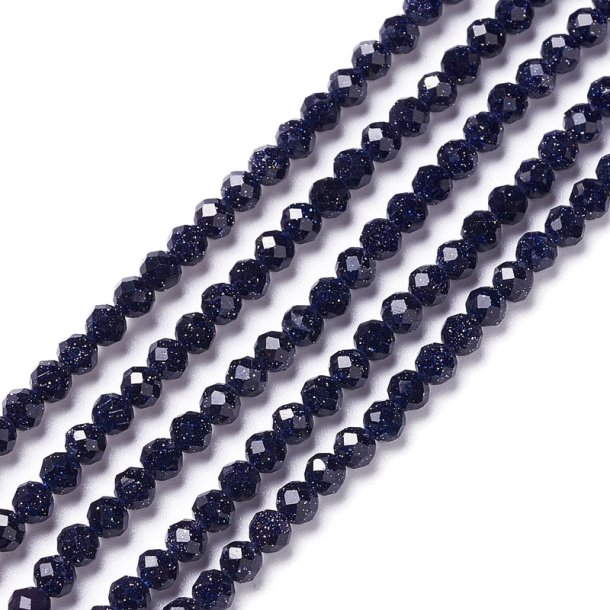 Blue golden sandstone, round faceted bead, dark blue shimmering, 3mm, appx. 130pcs