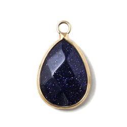  Vergoldeter Anh&auml;nger, Blau-goldener Sandstein, Tropfen, 24x14 mm. 1 stk, 
