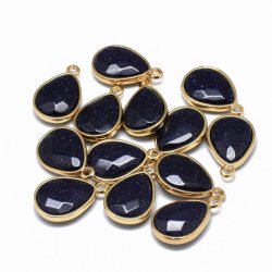 Vergoldeter Anh&auml;nger, Blau-goldener Sandstein, Tropfen, 24x14 mm. 1 stk, 