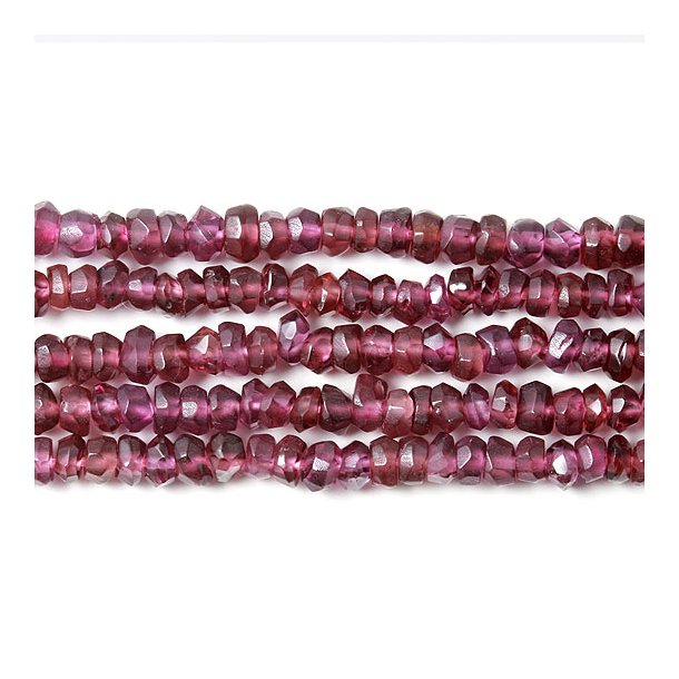 Rd Rhodolit-Granat, hel streng, ujvn facetteret perle, ca. 3-4x2 mm, ca. 160 stk