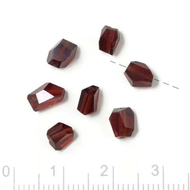 Garnet, uneven faceted bead, dark red, approx. 6x5x4 mm, 4 pcs.