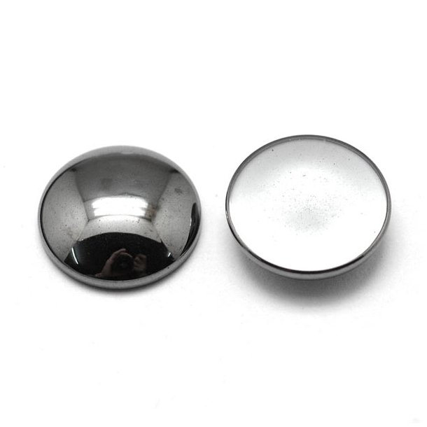 Hematit cabochon (flad bagside), metallisk, rund, 8 mm, 2 stk.