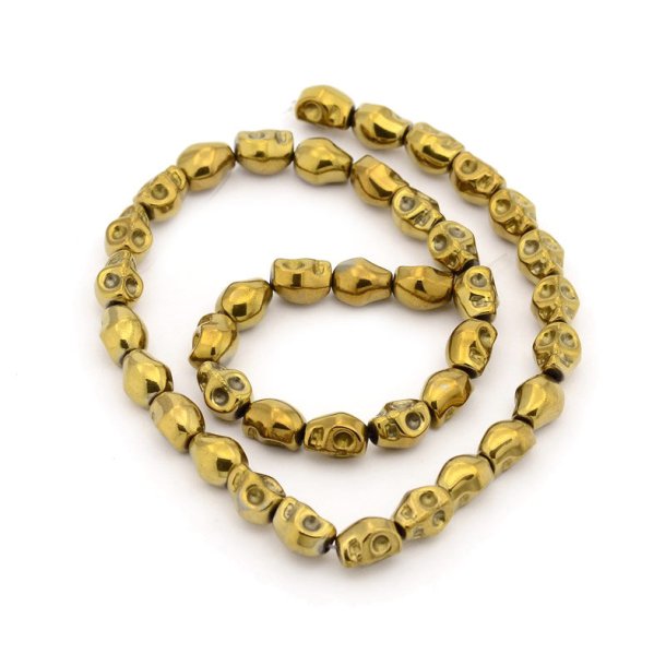 Hematite, full strand, antique gold plated skull, 10x8x7,5 mm, appx. 40 pcs.