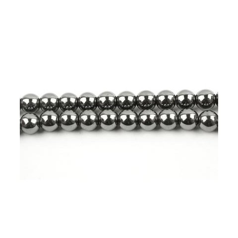Hematite, entire strand of beads, metallic grey, round bead, 8mm, 48pcs.