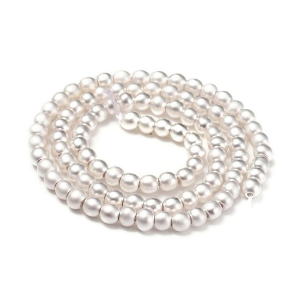 Hematite, whole strand, silver-plated, frosted, synthetic, round, 4 mm, A-grade, approx. 112 pcs.