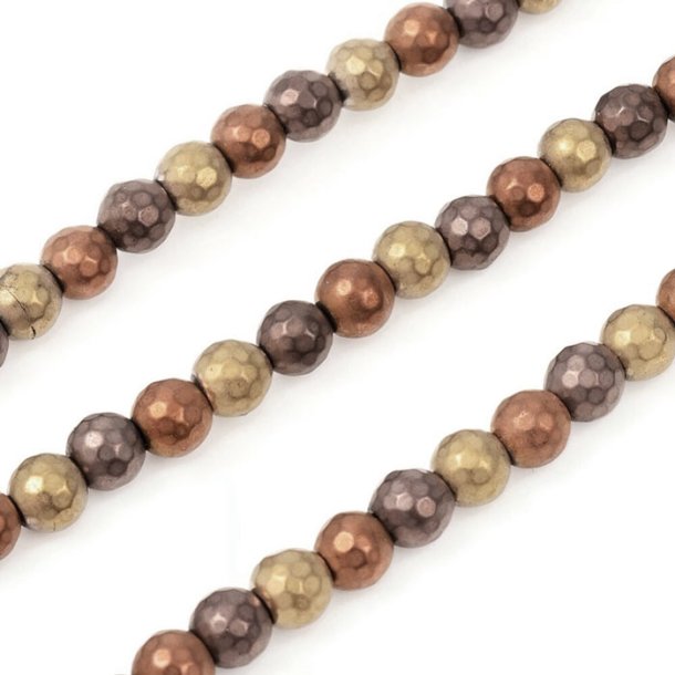 Hematite, mixed colours, antique look, round faceted, 6 mm, 10 pcs