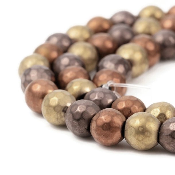 Hematite, full strand, mixed colours, antique look, round faceted, 6 mm, ca. 67 pcs