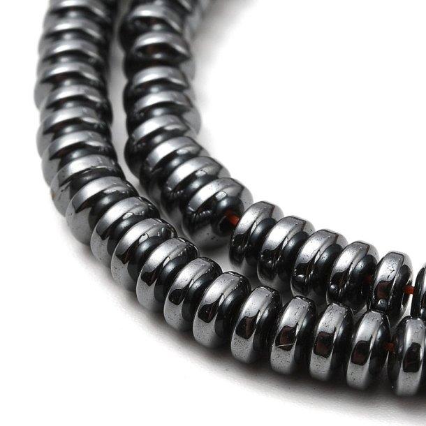 Hematite beads, Heishi, dark grey, round flat, 4x2,5 mm, 20 pcs.