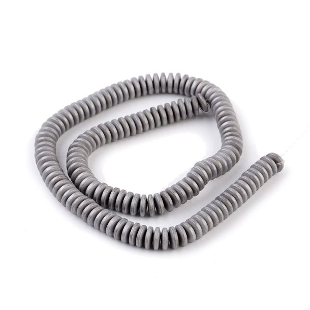 Hematite beads, full strand of beads, grey, frosted, round flat, 6x2 mm, ca. 200 pcs.
