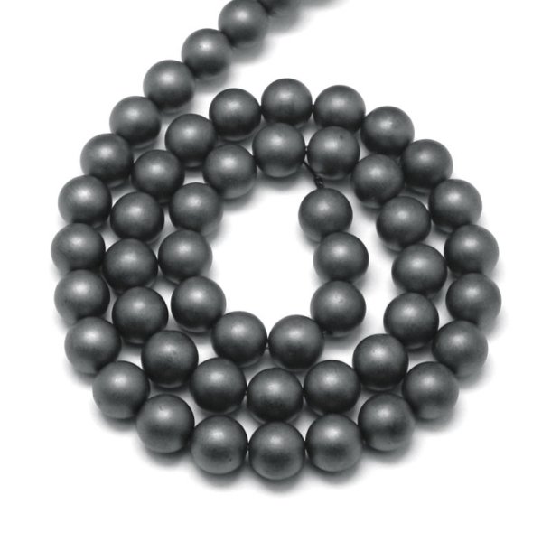 Hematite beads, full strand of beads, grey, frosted, round, 8 mm, ca. 49 pcs.