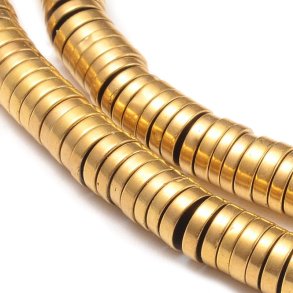Hematite, Heishi stone bead, full strand, flat disc, golden, ca. 4x1 mm, appx. 360 pcs.