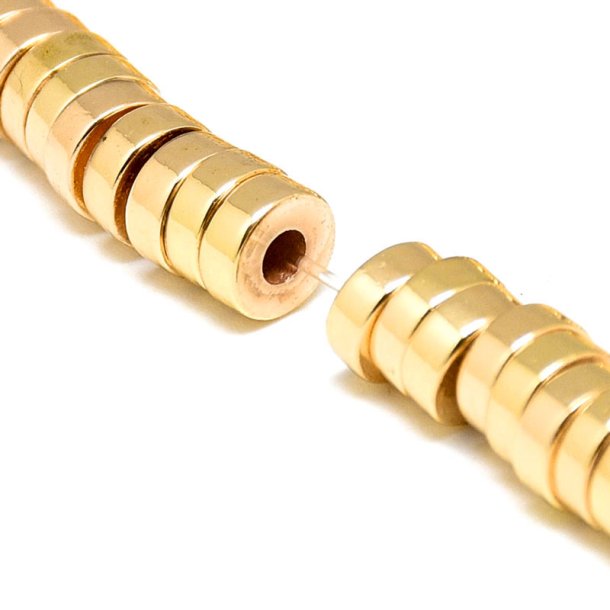 Hematite, Heishi stone bead, full strand, flat disc, golden, 6x2,5 mm, appx. 175 pcs.