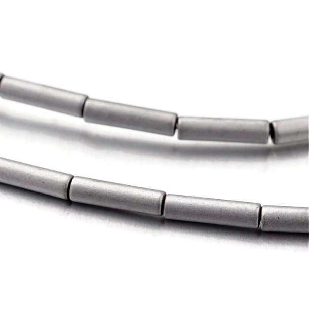 Hematite, whole strand, frosted grey, tube, 8x2 mm, Approx. 50 pcs