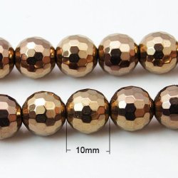 H&auml;matit, verkupfert, ganzer Strang, rund, facettiert, 10 mm, 40 Stk.