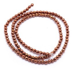 H&auml;matit, verkupfert, ganzer Strang, rund, facettiert, Durchmesser, 3 mm, 130 Stk