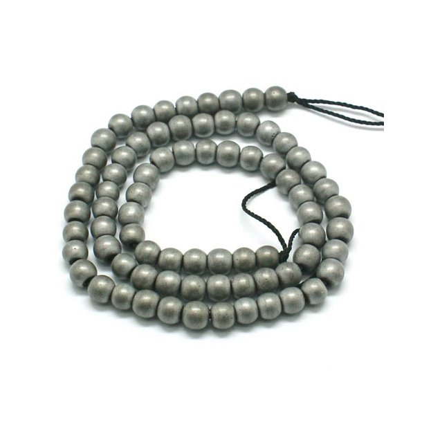 H&auml;matit, ganzer Perlenstrang, frosted grau, rund, 6 mm, 70 stk