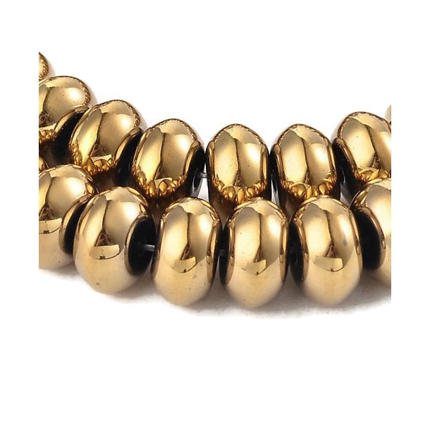 Hematite, goldplated, rondell, 10x6mm, 10 pcs.