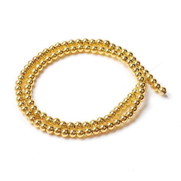 Hematite, entire strand of beads, round, golden, 4mm, 95pcs.