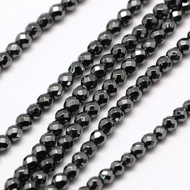 Hmatit, runde kleine facettenreiche Perle, ganzer Strang, 2 mm, 180 Stk