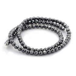 Hmatit, rund, facettiert, metallisch grau, 4 mm, 10 Stk.