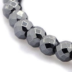 Hmatit, rund, facettiert, metallisch grau, 4 mm, 10 Stk.