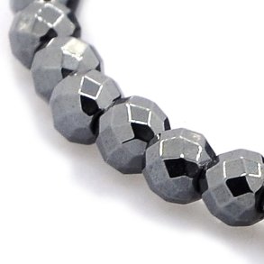 Hmatit, rund, facettiert, metallisch grau, 4 mm, 10 Stk.