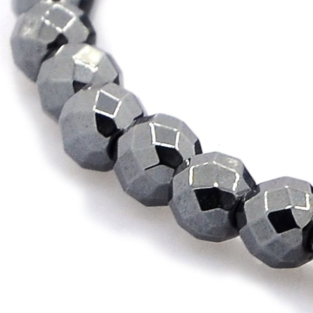 Hmatit, rund, facettiert, metallisch grau, 4 mm, 10 Stk.