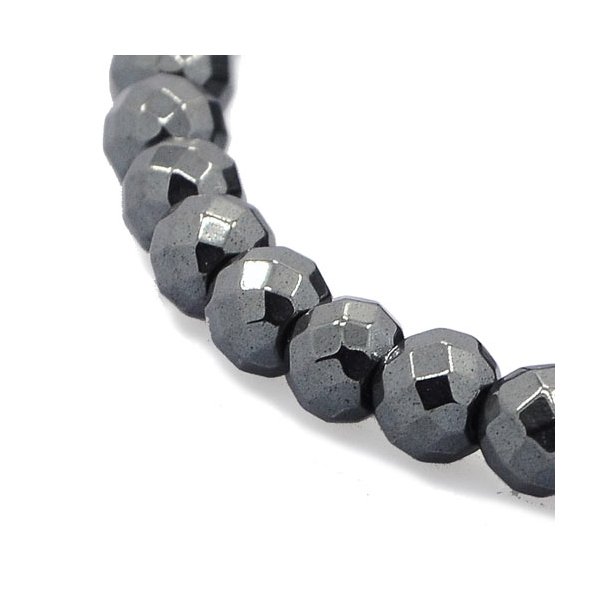 H&auml;matit, runde facettenreiche Perle, ganzer Strang, 6 mm, 65 Stk