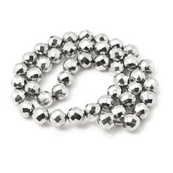 H&auml;matit, Ganzer Strang, silberfarben rund, facettiert, 4 mm, 102 Stk.