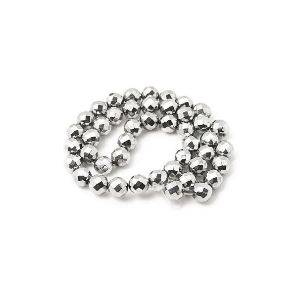 Hematite, Full strand, silver round, faceted, 4 mm, 102 pcs.