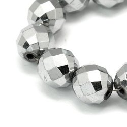 H&auml;matit, ganzer Strang, silber, rund, facettiert, 10 mm, 39 Stk.