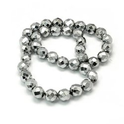 H&auml;matit, ganzer Strang, silber, rund, facettiert, 10 mm, 39 Stk.