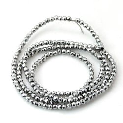 H&auml;matit, ganzer Strang, silber, rund, facettiert, 2 mm, 160 Stk.