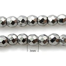 H&auml;matit, ganzer Strang, silber, rund, facettiert, 3 mm, 140 Stk.