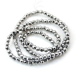 H&auml;matit, ganzer Strang, silber, rund, facettiert, 3 mm, 140 Stk.
