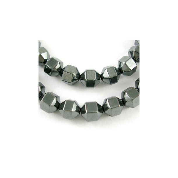 Hematite, entire strand of beads, dark 6-sided, facetted, 6x5mm, 65pcs.