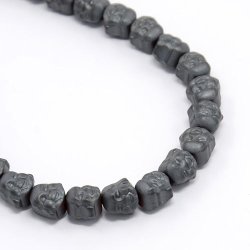 Hematite, matte gray, Buddha head 8x8x7mm, 4pcs