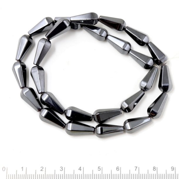 Hematite, full strand, dark metallic, smooth teardrop, 15.5x7mm, 26pcs.